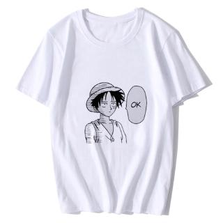 เสื้อยืดสีพื้น - One Piece ลูฟี่ญี่ปุ่นอะนิเมะผู้ชายเสื้อยืดคอโอคอพิมพ์เสื้อแขนสั้นลําลอง Tshirt