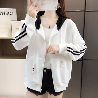 มาใหม่ เสื้อแจ็คเก็ตแขนยาวมีซิปหมวกกระเป๋าผ้าดีผ้านุ่มใส่สบาย คลุมกันร้อนกันหนาวผู้หญิง ฮู้ดดี้