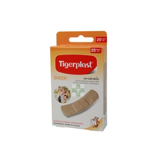 Tigerplast Sheer พลาสเตอร์ปิดแผล ชนิดพลาสติกสีเนื้อ 25 แผ่น จำนวน 1 กล่อง