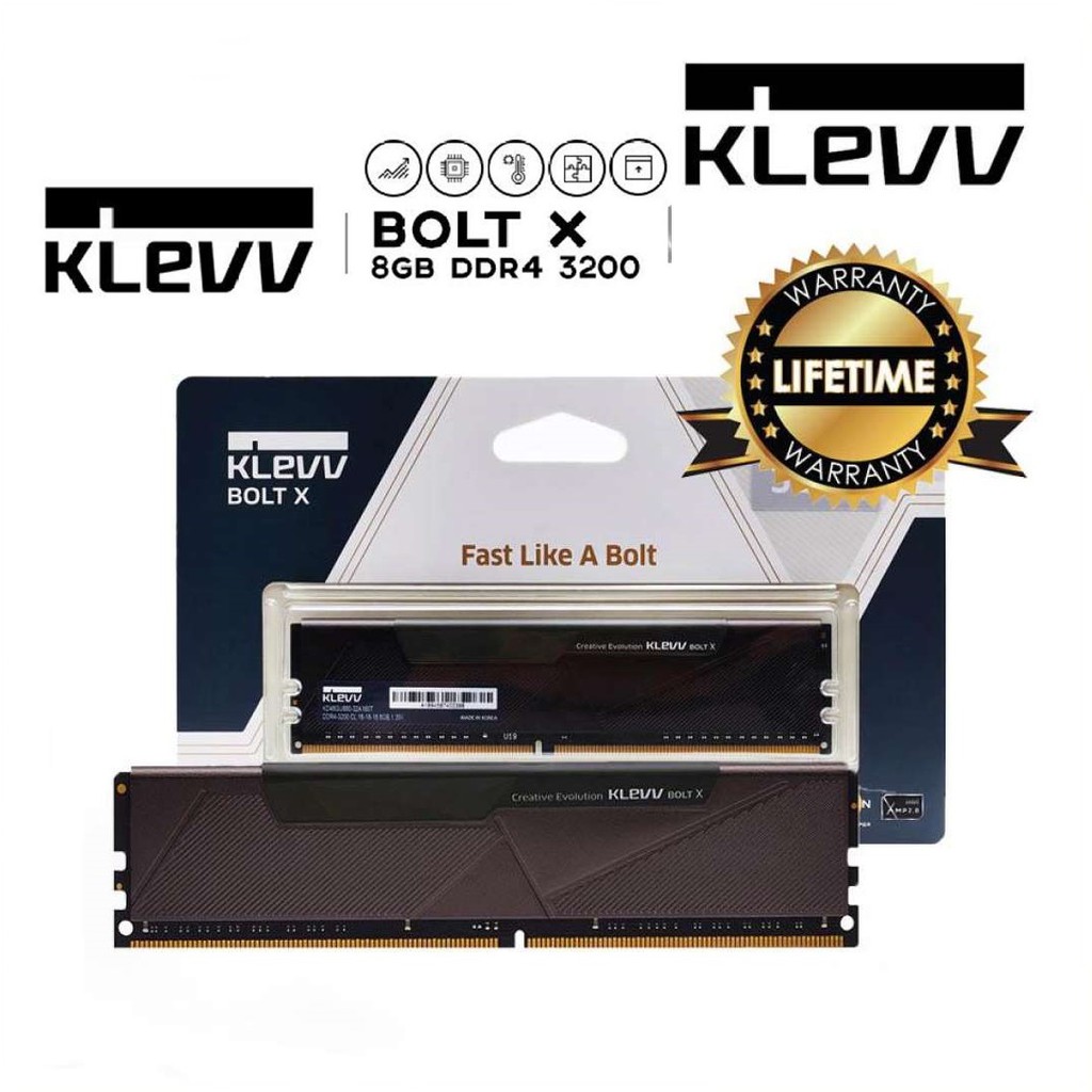 8GB / 16GB / 32GB / 3200MHz DDR4 RAM PC (แรมพีซี) KLEVV BOLT X Lifetime Warranty