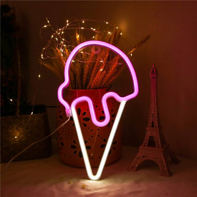 แถบไฟนีออน LED รูปไอศกรีม USB พร้อมกล่องแบตเตอรี่ สําหรับตกแต่งผนัง ปาร์ตี้คริสต์มาส ของขวัญวันเกิด ร้านค้ามีไฟเพิ่มเติม