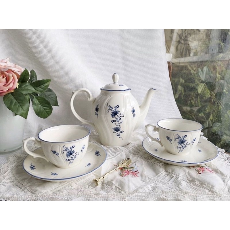 Noritake - CRAFTONE กาใบใหญ่ และแก้วสองชุด blue&white