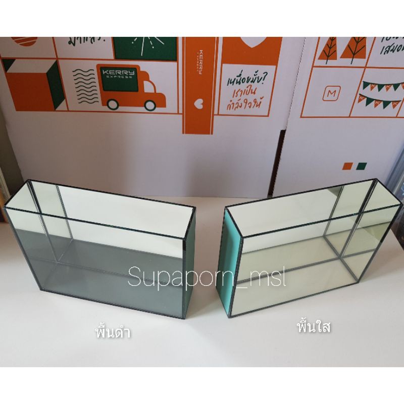 พร้อมส่ง🐳โหลถ่ายรูปปลากัด (เงาข้างเงาหลัง พื้นดำ/พื้นใส) ขนาด2×8×6นิ้ว กระจก3mm