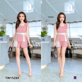 J15289 Set 2 ชิ้น เสื้อแขนกุดระบาย + กางเกงขาสั้น