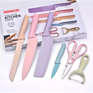 cherry ชุดมีดสแตนเลสสีพาสเทล Forging Family 6 Pastel Knife Set เซ็ตสุดคุ้ม 6 ชิ้น