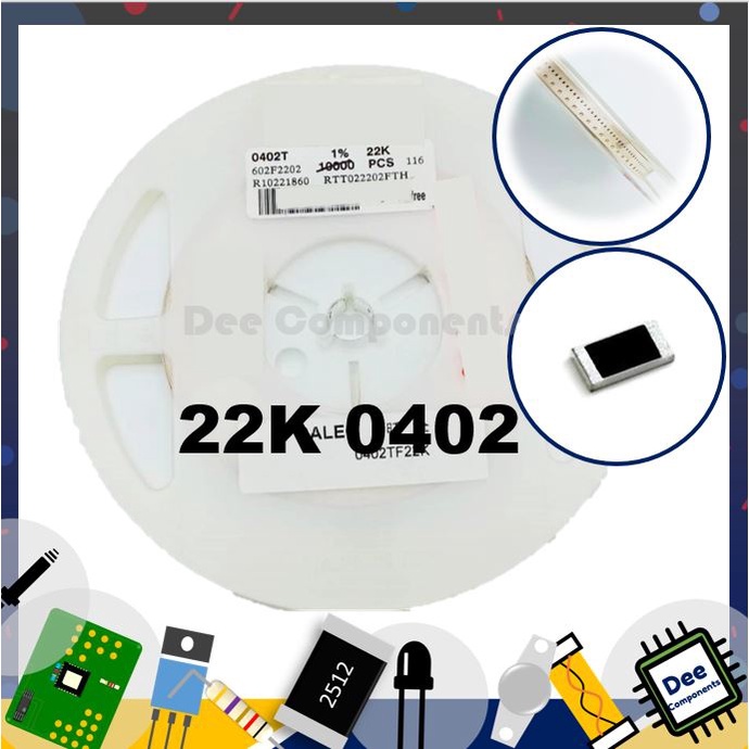 22K Ohm 0402 ±1% 62.5 mW ±100ppm/°C RTT022202FTH RALEC 1-A3-38 (ขายยกแพ็ค 1 แพ็ค มี 100 ชิ้น)