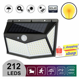 Warm white light  Solar motion sensor light 212 LED 3 โหมด ขนาดใหญ่  ไฟออก4ทาง ไฟติดผนังโซล่าเซลล์พลังงานแสงอาทิตย์ เซ็น