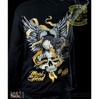 MS 21 eagle เสื้อยืด สีดำ เสื้อไบค์เกอร์ รถแข่ง Moai Speed T-Shirt ผ้าคอตตอน สกรีนลาย S M L XL XXL