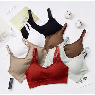 LOW-20194 สปอร์ตบรา สายเดี่ยวแบบสวม สายปรับระดับได้ ครอปบรา Sport bra crop top บราแฟชั่นไร้โครง