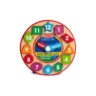 [ของแท้ USA] Melissa & Doug Shape Sorting Clock หลากรุ่น 8593/4284 ชุดนาฬิกาแยกแยะรูปทรง เข็มนาฬิกาหมุนได้จริง เรียนรู้เรื่องเวลา