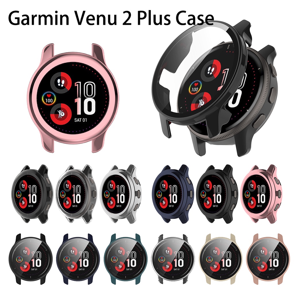 สําหรับ Garmin Venu 2 Plus กระจกนิรภัยป้องกันหน้าจอกรณีชุบกันชนนุ่มฝาครอบ