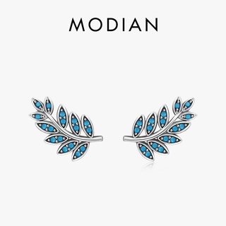 Modian ต่างหูสตั๊ด เงินสเตอร์ลิง 925 รูปใบไม้ สีเขียวขุ่น ธรรมชาติ หรูหรา เครื่องประดับ สําหรับผู้หญิง ครบรอบ ของขวัญ