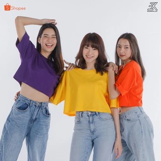 Expogarment เสื้อครอป CROP เสื้อเอวลอย แขนสั้น คอตตอน เสื้อยืดผู้หญิงสีพื้น เอวลอย