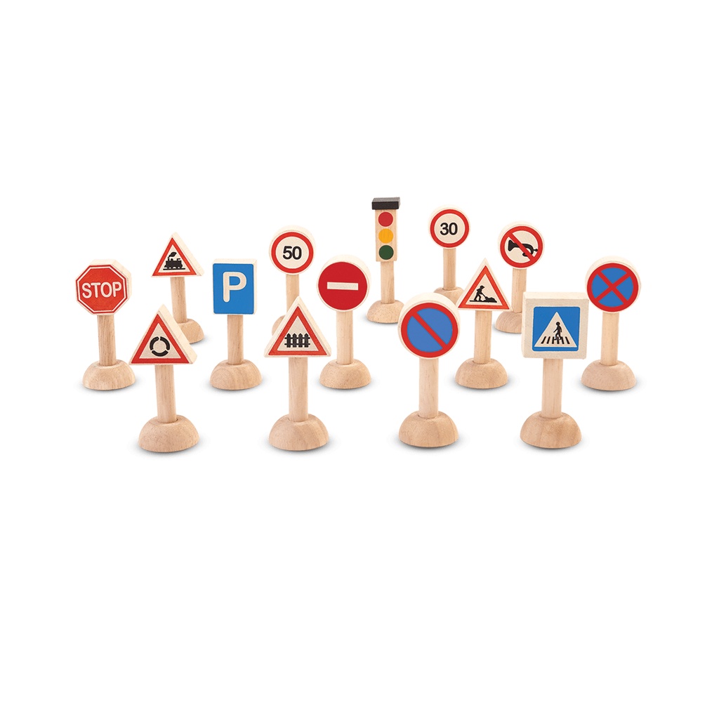 PlanToys ของเล่นไม้ 6203 Set Of Traffic Signs & Lights ชุดป้ายจราจร เสริมพัฒนาการ สำหรับเด็กอายุ 3 ปี ขึ้นไป