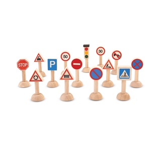 PlanToys 6203 Set of traffic signs &amp; light ของเล่นบทบาทสมมุติ สำหรับเด็ก 3 ขวบขึ้นไป