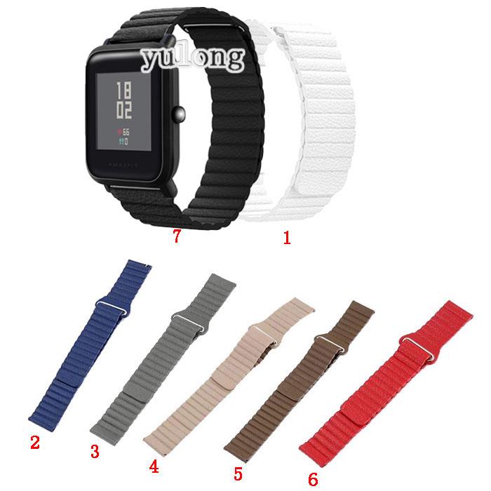 20mm สายรัดสายหนังแท้แม่เหล็กสำหรับ Huami Amazfit Bip 3 Lite S U Pro Bip3 Leather Strap