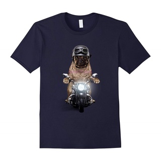 ผ้าฝ้ายคอกลมเสื้อยืด พิมพ์ลาย Disgruntle Pug in Motorcycle Helmet Biker Dog สไตล์คลาสสิก สําหรับผู้ชายfrom S-4XL