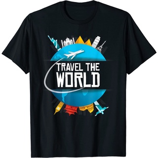 เสื้อยืดผ้าฝ้ายพรีเมี่ยม เสื้อยืด พิมพ์ลาย World Trip Travel Around The World Traveller ของขวัญ สําหรับท่องเที่ยว