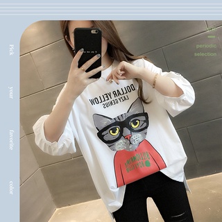 Nuysi เสื้อแขนสามส่วนสไตล์เกาหลี🐱🌈 พิมพ์ลายแมวสุดเฟี๊ยวว โอ้ยต๊าชอะไรเบอร์นี้💞 มี 5 สี ดีย์ต่อใจไม่ไหวคุณพี่💥💥