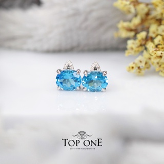 Top1Jewelry ต่างหูเงินแท้ พลอย Swiss Blue Topaz แท้