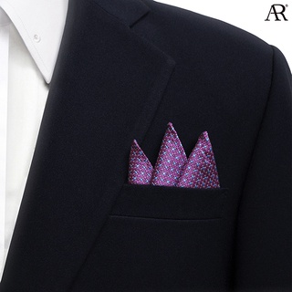 ANGELINO RUFOLO Pocket Square(ผ้าเช็ดหน้าสูท) ผ้าไหมทออิตาลี่คุณภาพเยี่ยม ดีไซน์ Line สีม่วง/สีน้ำเงิน