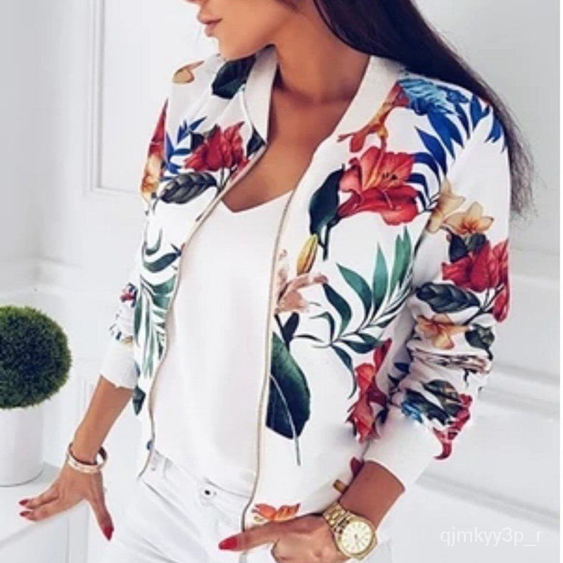 Womens Jacket Printed Long-sleeved Jackets Casual Rose Print coats N1SU ...