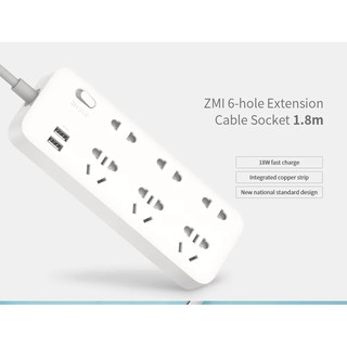 ปลั๊กไฟ สามตา รางปลั๊ก Xiaomi ZMI CX05 Charging Hub 6 AC Ports Socket Power Strip 1.8m Cable USB 2ช่อง ช่องไฟ 6ช่อง