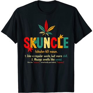 เสื้อยืดผ้าฝ้ายพิมพ์ลายแฟชั่น เสื้อยืด ผ้าฝ้าย พิมพ์ลาย Skuncle Definition Funny Weed Pot Cannabis Stoner Uncle เหมาะกับ