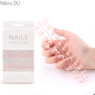 Nibiru Du เล็บปลอม แบบเต็มรูปแบบ เป็นธรรมชาติ แวววาว สีผิว Kuku Palsu Jelly กาวสติกเกอร์ทําเล็บ เครื่องมือดูแลเล็บ 24 ชิ้น