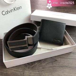 Calvin Klein Leather Belt &amp; Wallet Set ของแท้ ราคาถูก