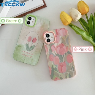 3-in-1 เคสโทรศัพท์มือถือแบบใส กันกระแทก ลายดอกไม้ ดอกทิวลิป สําหรับ IPhone 11 12 13 Pro MAX XS MAX XR 6 6S 7 8 Plus SE 2020