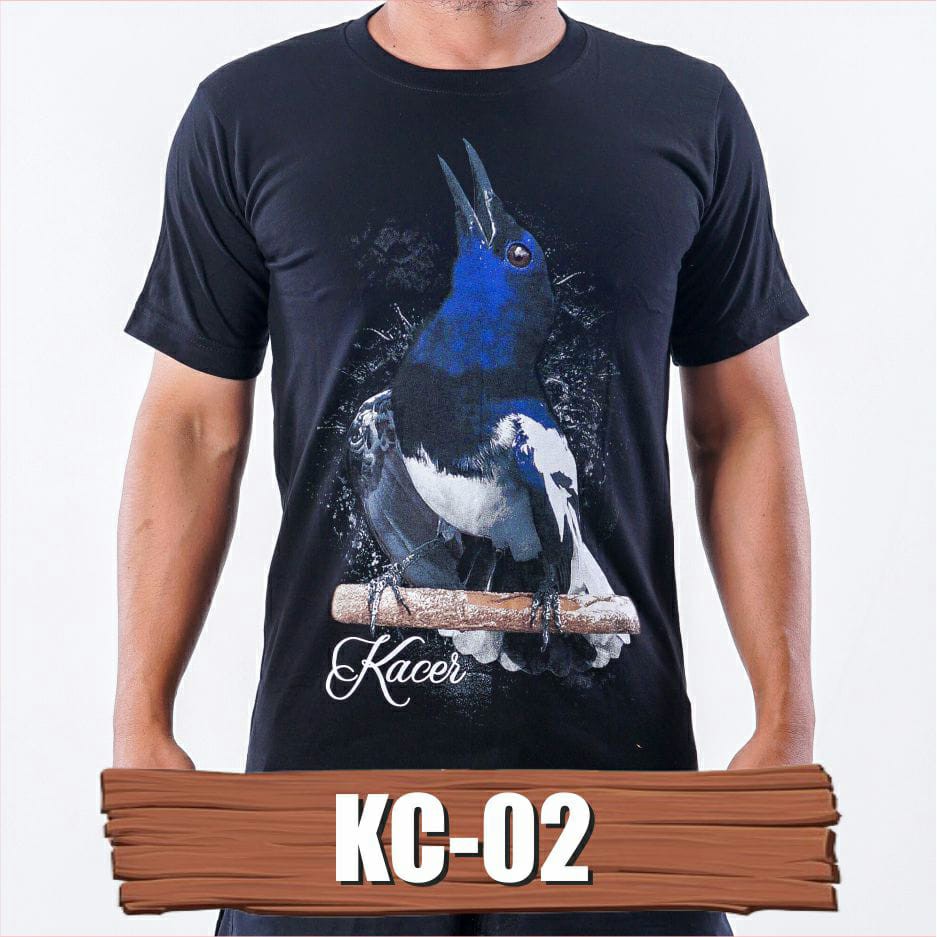 KACER KC 02 KAOS KICAU MANIA CLOTHES, KACER FIGHTER T-SHIRTS, ผ้าผู้ชายพร้อม PICTURES, BIRD COMPETIT