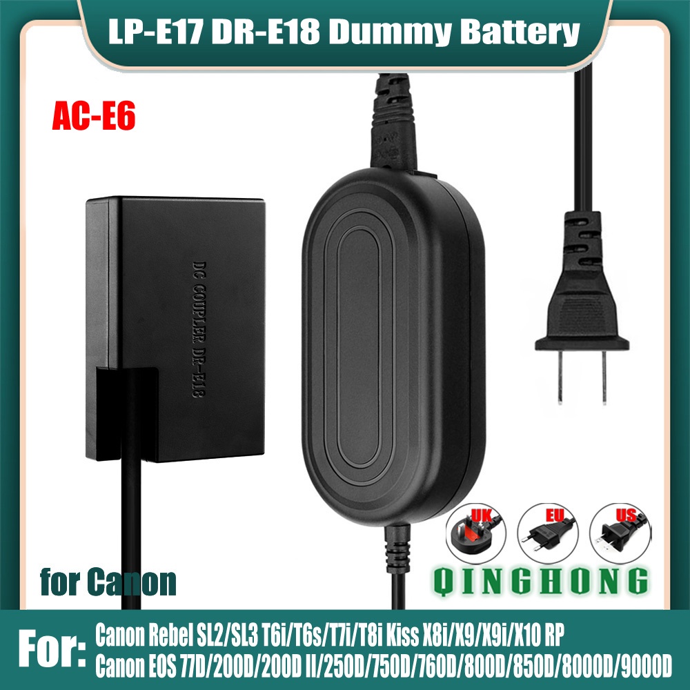 LP-E17 Dummy แบตเตอรี่ DR-E18 DC Coupler & ACK-E18 AC-E6 อะแดปเตอร์ไฟ AC สําหรับ Canon EOS 77D 200D 