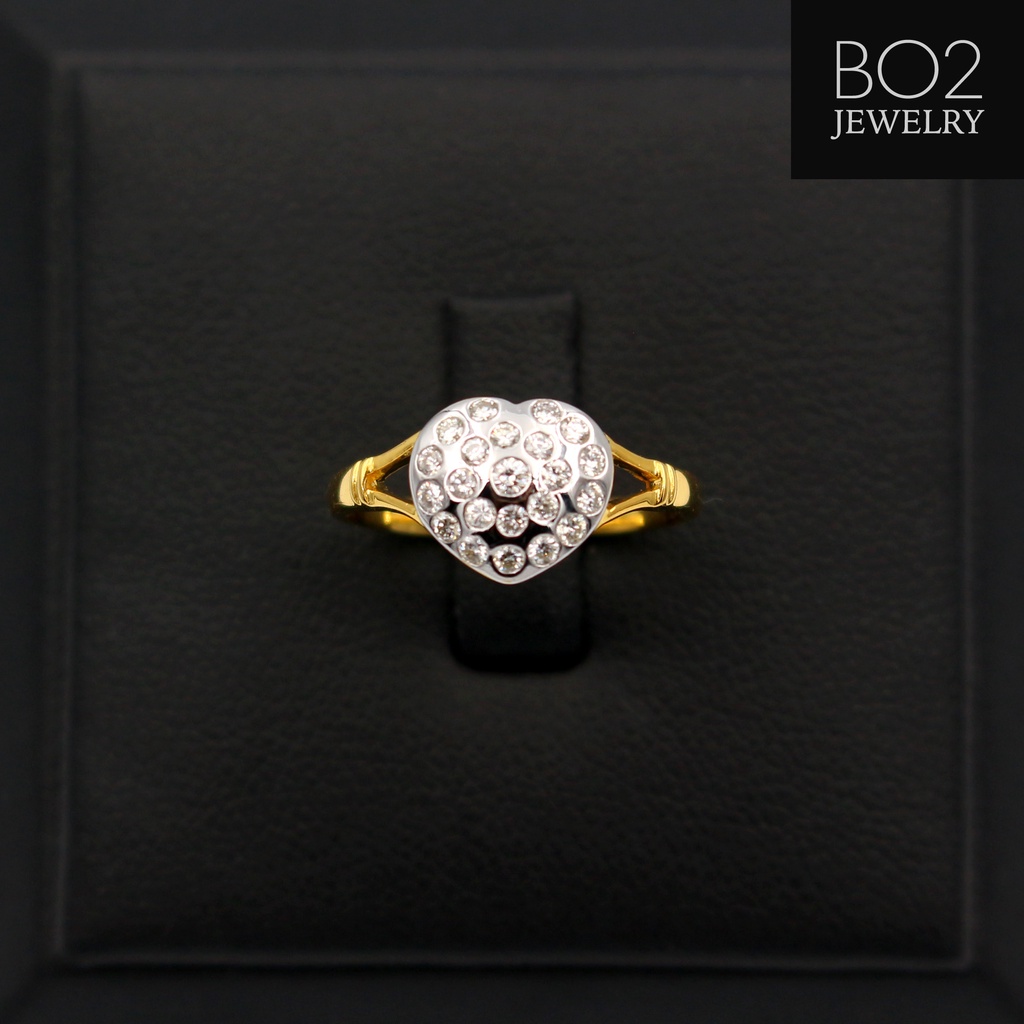 แหวนทองแท้ หลุดจำนำ size 54 แหวนหัวใจ ทองคำ 18k ชุบสองกษัตริย์ ฝังเพชรแท้เกสร