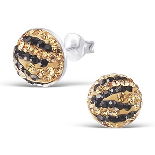 SILVER THAI 925 Sterling Silver half ball Crystal ear stud zebra  เครื่องประดับเงินแท้ต่างหูเม็ดบอลคริสตัล