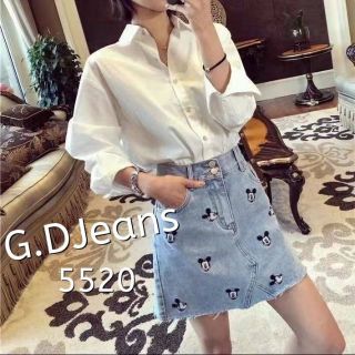 G.D.Jeans รุ่น 5520#กางโปรงยีนส์สั้นผ้าด้านทรงเอสีฟอกงานปักลายมิกกี้เมาส์ตามเทรน