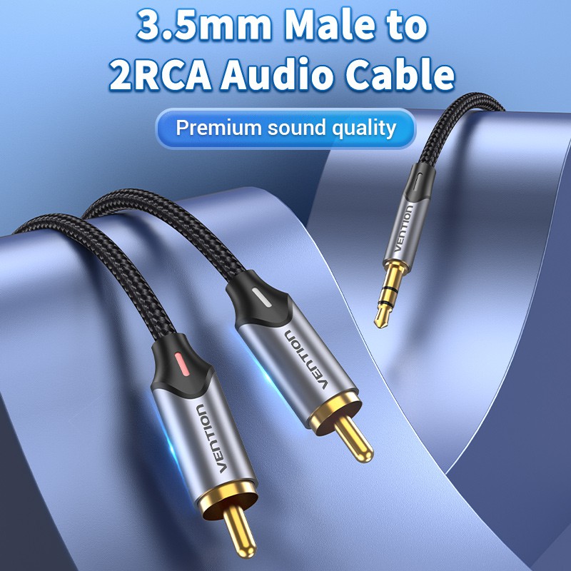 Vention 3 . 5 มม. To 2 RCA BCN สายสัญญาณเสียงหัวโลตัส อะแดปเตอร์สายเคเบิ้ลเสียง Male To Male สําหรับลําโพง Power Amplifier BCN