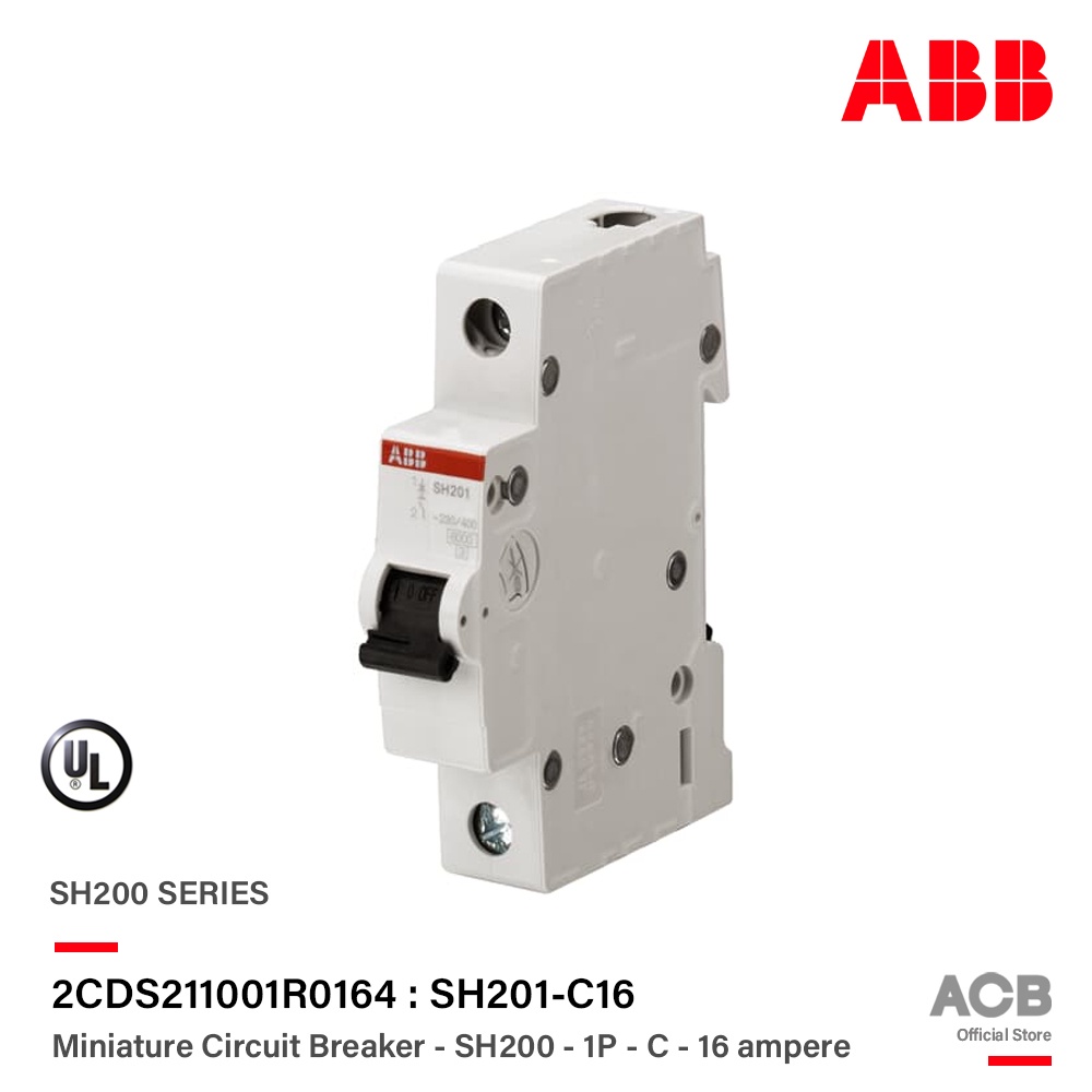 ABB - SH201-C16 - ลูกย่อยเซอร์กิตเบรกเกอร์ 16 แอมป์ 1 โพล 6kA, ABB System M Pro 16A MCB Mini Circuit