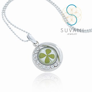 Suvani Jewelry - จี้ห้อยคอใบโคลเวอร์ สี่ใบ ใบไม้แห่งความโชคดี ประดับด้วยเพชรรัสเซีย สุดน่ารัก จี้พร้อมสร้อยคอสแตนเลส