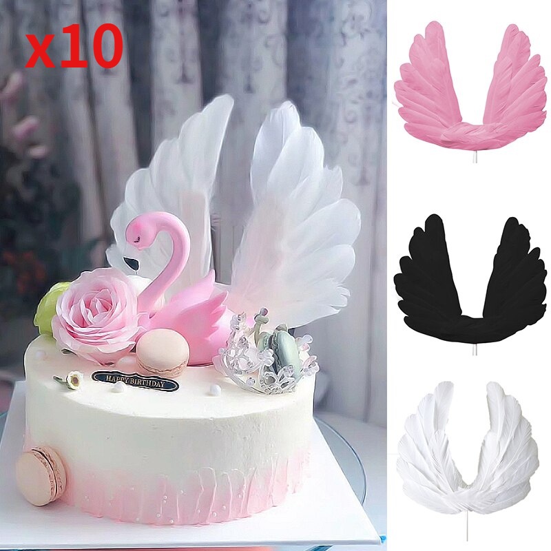 10 ชิ้น ปีกนางฟ้า ขนนก ท็อปเปอร์เค้ก สําหรับงานแต่งงาน งานเลี้ยงวันเกิด ตกแต่งขนมหวาน เค้ก อุปกรณ์ตกแต่งด้านบน