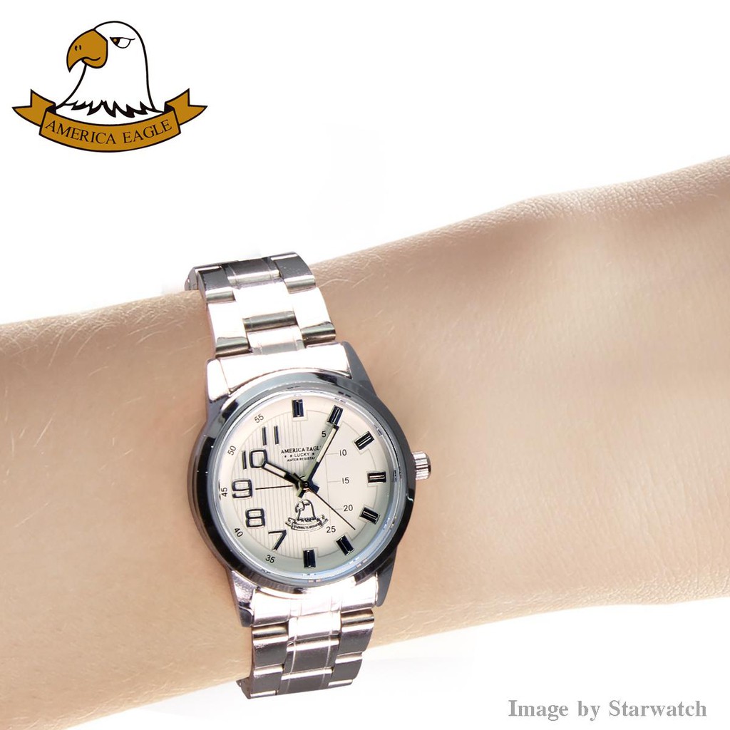 AMERICA EAGLE นาฬิกาข้อมือคู่รักผู้หญิง สายสแตนเลส รุ่น AE000L - Silver / WhiteBlack