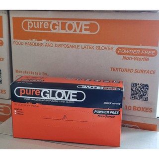 ถุงมือยางธรรมชาติ ไม่มีแป้ง ยี่ห้อ Pure Glove (Latex Powder Free Glove) ของแท้ 100%