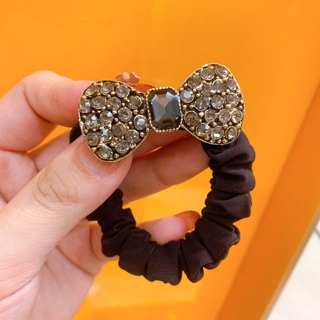 Bowknot Crystal Full Rhinestone Hair Band แหวนลําไส้ฝรั่งเศส - รูปที่ 4