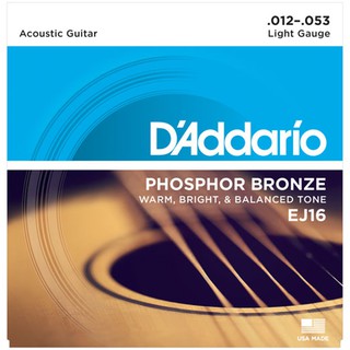 DAddario สายกีตาร์โปร่ง รุ่น EJ16 Phosphor Bronze  Light 12-53 แท้100%