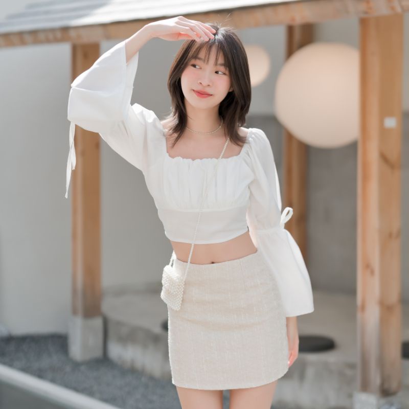 Cronie.official Flora crop ครอปแขนยาว แขนผูกโบว์ - cronie.official ...