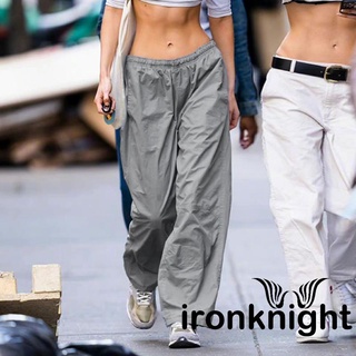 Ironknight-y2k กางเกงวอร์มขาตรง เอวยางยืด สีพื้น สําหรับผู้หญิง