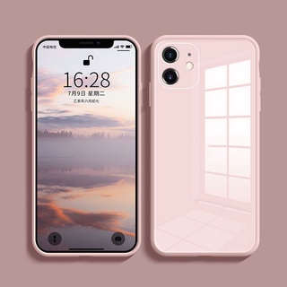 เคสกระจกนิรภัย สําหรับ iPhone 11 Pro Max XR X XS Max เคส กรอบซิลิโคนเหลว ป้องกันกล้อง ฝาหลัง