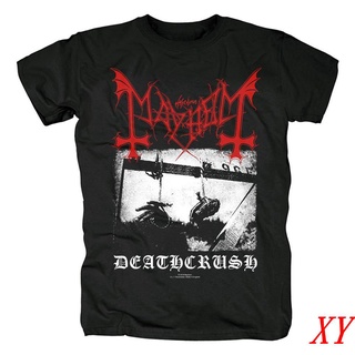 เสื้อยืดแขนสั้น ผ้าฝ้าย ทรงหลวม พิมพ์ลายวงดนตรี Xy Mayhem Death สีดํา แฟชั่นสําหรับผู้ชาย