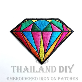 💎 ตัวรีดติดเสื้อ 🌈 งานปัก ลาย เพชร สีรุ้ง Rainbow Diamond Patch WOP DIY ตัวรีด อาร์มติดเสื้อ กระเป๋า กางเกง ยีนส์ สวยๆ