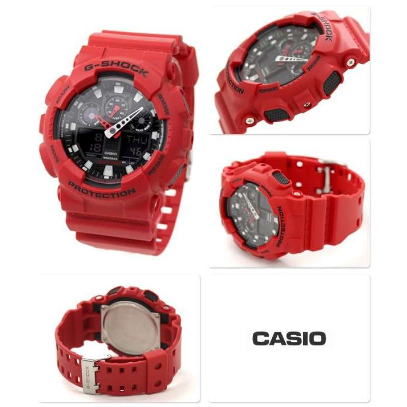 (แท้ 100%) นาฬิกา Casio GShock รุ่น GA100B4ADR นาฬิกาผู้ชาย สายเรซิ่น สีแดง สุดฮ๊อตประกัน CMG 1 ปีเต